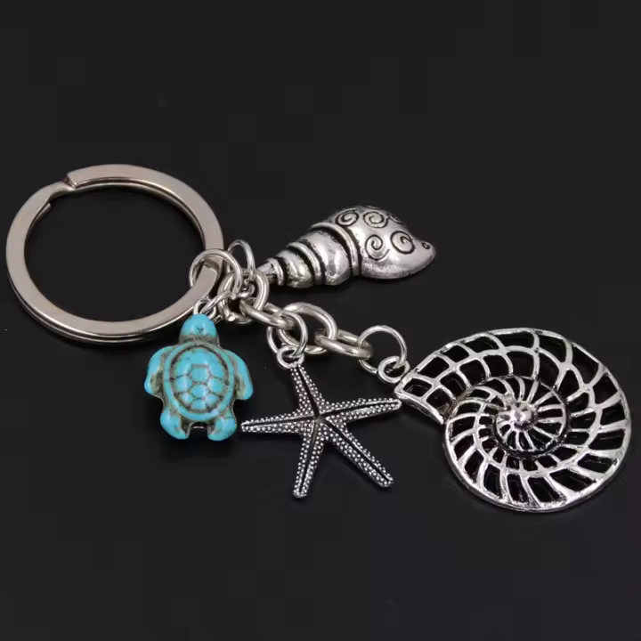 Llavero De Metal En Forma De Tortuga Azul Estrella Y Concha Colgante Para Joyería De Playa Hecho a Mano Para Hombres Y Mujeres - 1