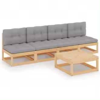 VIDAXL 3076394 juego de muebles de jardín por 5 piezas de madera maciza pino con cojines gris vida xl - 1