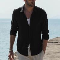 Camisa De Verano Para Hombre Algodón Y Lino Con Solapa Ajustada De Manga Larga Abierta Estilo Casual Talla Grande - details 1
