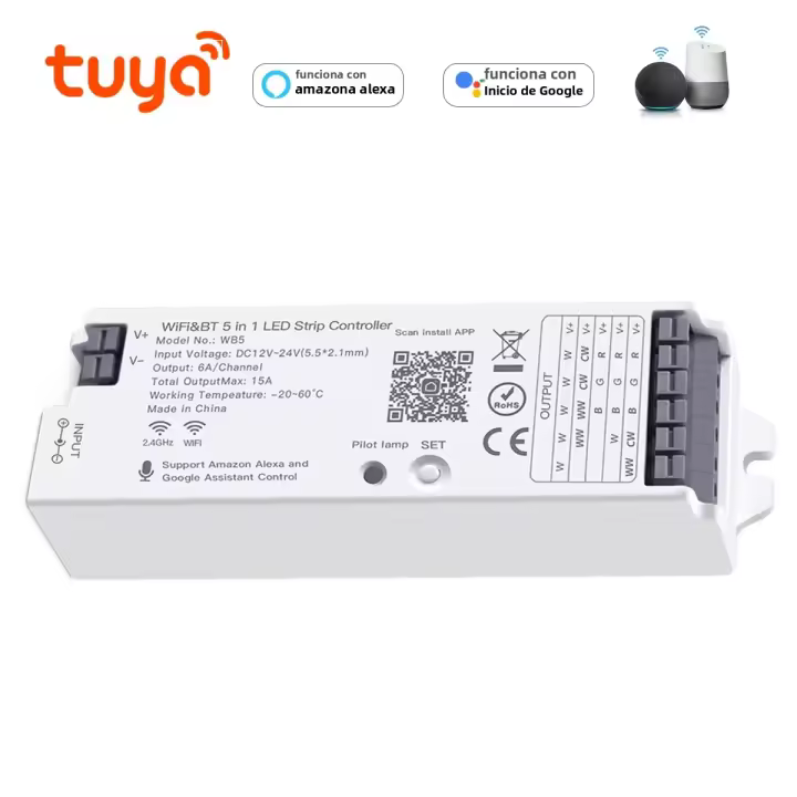 Controlador WiFi LED 5 En 1 Para Tira De Luz LED DC12V-24V Compatible Con Alexa Google Home RGBCCT RGBW Monocolor Control De Iluminación Inteligente - 1