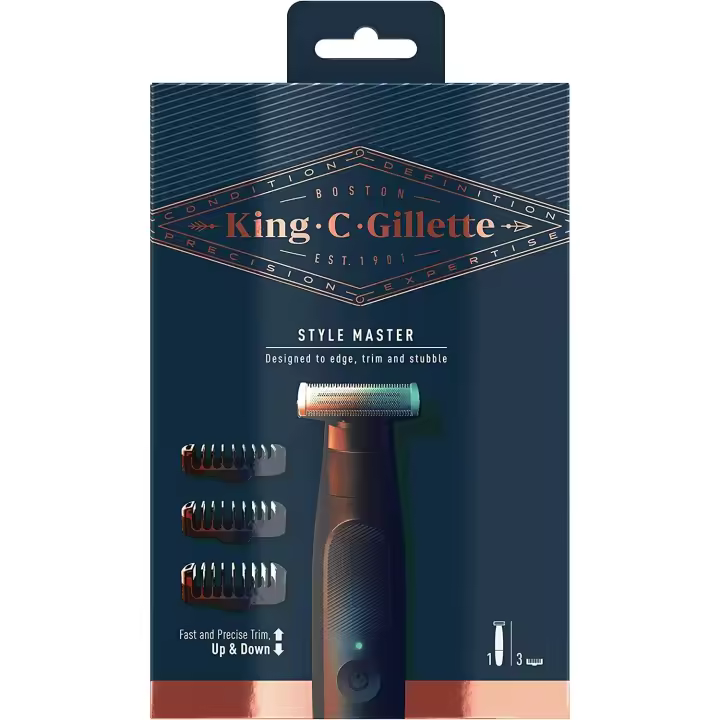 Gillette King C. Style Master recortadora para barba incipiente sin cable para hombre con hoja 4D - 1