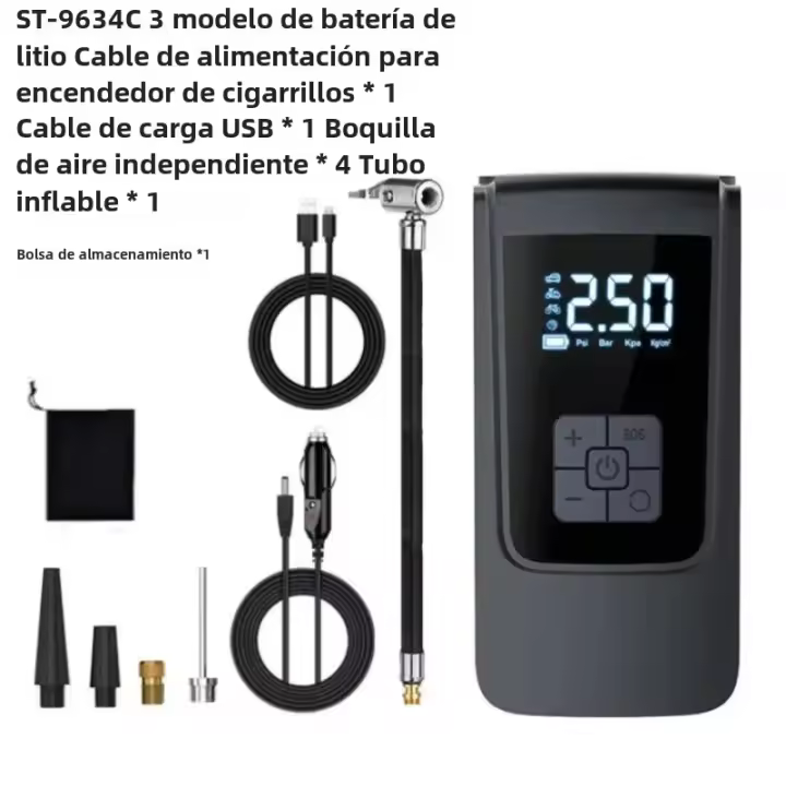 Bomba De Aire Portátil Para Coche Y Motocicleta Inflador De Neumáticos Eléctrico Compresor De Aire Para Automóviles Motos Y Bicicletas - 1
