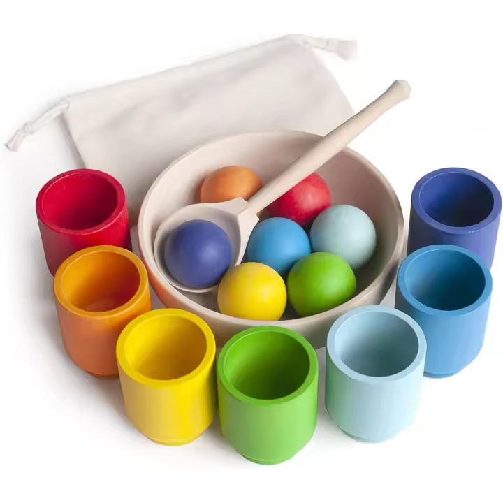 Bolas de Arco Iris en Tazas Juego clasificador de Madera 7 Bolas 30 mm - 1