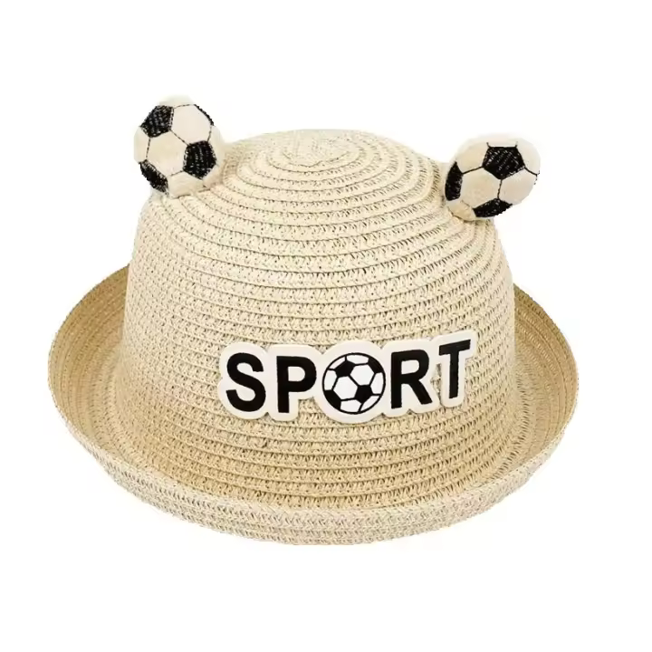 Sombrero de Paja Veraniego para Niños y Niñas con Diseño de Fútbol - Ideal para Playa y Actividades al Aire Libre - 1