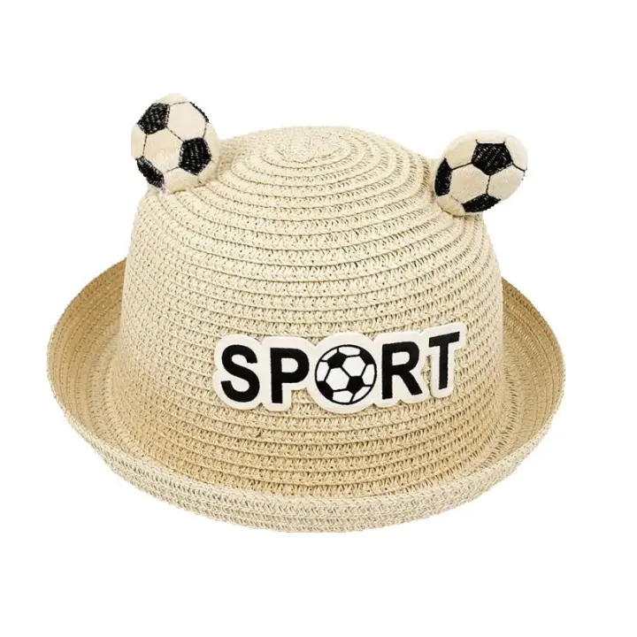 Sombrero de Paja Veraniego para Niños y Niñas con Diseño de Fútbol - Ideal para Playa y Actividades al Aire Libre - 1