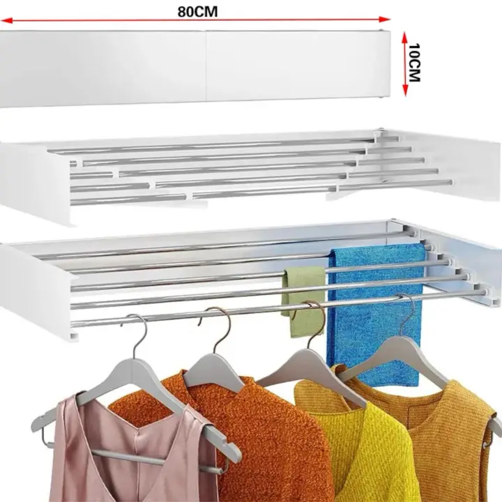 Mikomika Tendedero Plegable Montar en Paredes - Retráctil - Tendedero Plegable de 80cm para Interiores o Exteriores -y Compacto Que Ahorra de Espacio, Capacidad para 30Kilos, Cuenta con 6 barras de 80cm aluminio de alta resistencia.(T003 1999) - 1