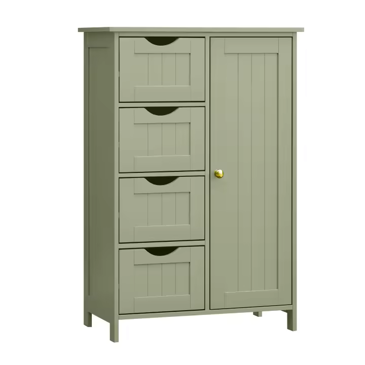 VASAGLE Armario de baño Estrecho con 4 cajones, Estante Ajustable, 30 x 55 x 82 cm, Color Negro Tinta/Verde Bosque - 1