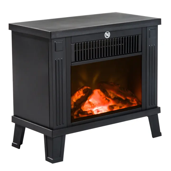 HOMCOM Chimenea Eléctrica Calefactor tipo Estufa de Pie con Efecto de Leña Ardiendo 600W/1200W 34x17x31cm Metal Negro - 1