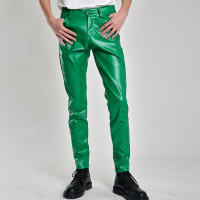 Pantalones De Cuero Para Hombre Ajustados Con Stretch Moda PU Para Fiestas Y Baile Cierre De Cremallera Estilo Chic - details 6