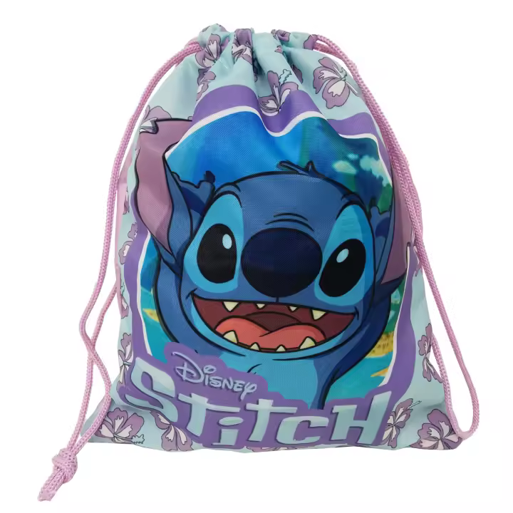 Stitch Mochila Saco con Cuerdas Pequeño 25cm, Stitch Disney Saco Pequeño Escolar Infantil para Niños y Niñas, Material Escolar, Gimnasia, Natación, Clases Extraescolares - 1