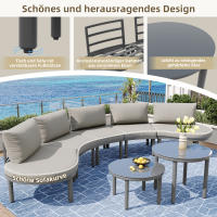 Conjunto de muebles de Jardín (5 plazas), 2 mesas de Centro con Cristal Templado, Estructura de Hierro galvanizado, muebles de Jardín con muebles de asiento y almohadones grises, elegant SOFA Redondo - details 2