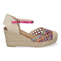 Davinia Shoes Sandalia de Cuña para Mujer, Comodas y Elegantes, Forrada de Yute, con Pala Calada, y Cierre de Hebilla. Shoes&Blues.es A-3004-Multi - details 1