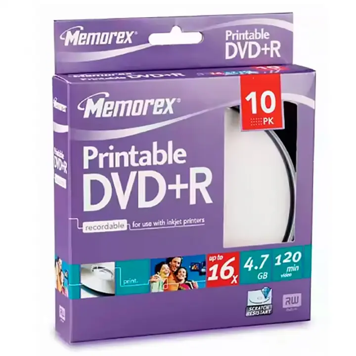 Tarrina Dvd+r Printable X16.120min.4.7gb Memorex  ( Tarrina X 10 Unidades ) - 1