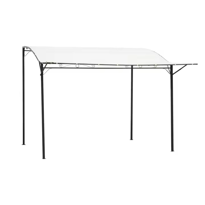 Outsunny Pérgola de Jardín 366x300x200-250 cm Cenador Montado en Pared con Techo Retráctil 10 Orificios de Drenaje Marco de Acero y Poliéster 180 g/m² para Patio Terraza Exterior Crema - 1