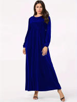 Vestido De Veludo Para Mujer Estilo Casual Largo Manga Campana Cuello Redondo Color Sólido Vestido Largo Con Corte Amplio - details 9