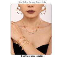 Pulsera Dorada de Maple inoxidable, Conjunto de pendientes de giunto Exquisito Encanto DE LA Mujer with Collar de Letra - details 3
