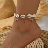 2PCS Pulseras De Tobillo Con Concha Natural Y Cuentas De Resina Para Mujer Joyería De Playa Bohemia Accesorio Veraniego Para Pies - details 2