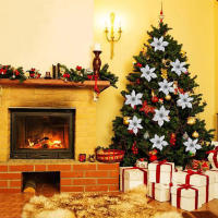 12/24pcs Flores De Navidad Con Brillo Decoración Para Árbol De Navidad Ornamentos Para Año Nuevo Falsas Flores De Fiesta Decoración De Invierno - details 10