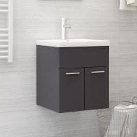 vidaXL Mueble con lavabo aglomerado en color gris brillante/Negro/Blanco brillante y más | almacenamiento funcional diseño moderno para baño dormitorio sala - details 0