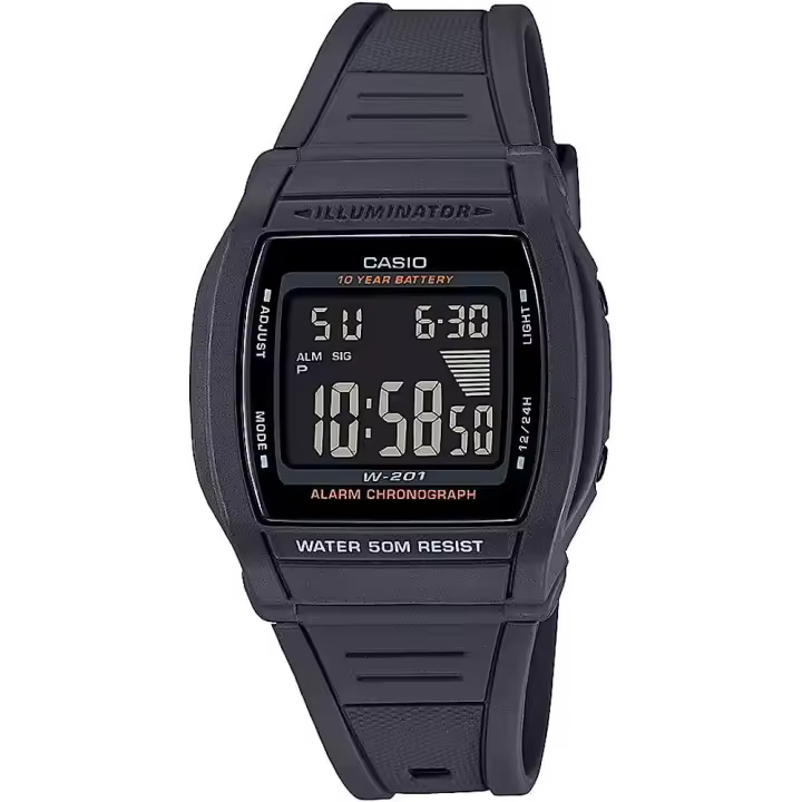 Reloj Digital Unisex Casio W-201-1BV con Alarma y Cronógrafo, Resistente Al Agua 50 Metros - 1