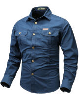 Camisa De Trabajo Para Hombre Casual Larga Con Bolsillos Algodón Puro Primavera Otoño Estilo Casual Cuello En V Tacón Regular - details 8