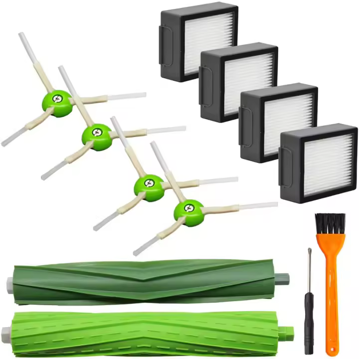 Piezas de repuesto para iRobot Roomba series E e I Accesorios iRobot Roomba i7 i6 i3 E5 E6, 4 filtros, 4 cepillos laterales, 1 par de cepillos de silicona para aspiradora, un destornillador pequeño - 1