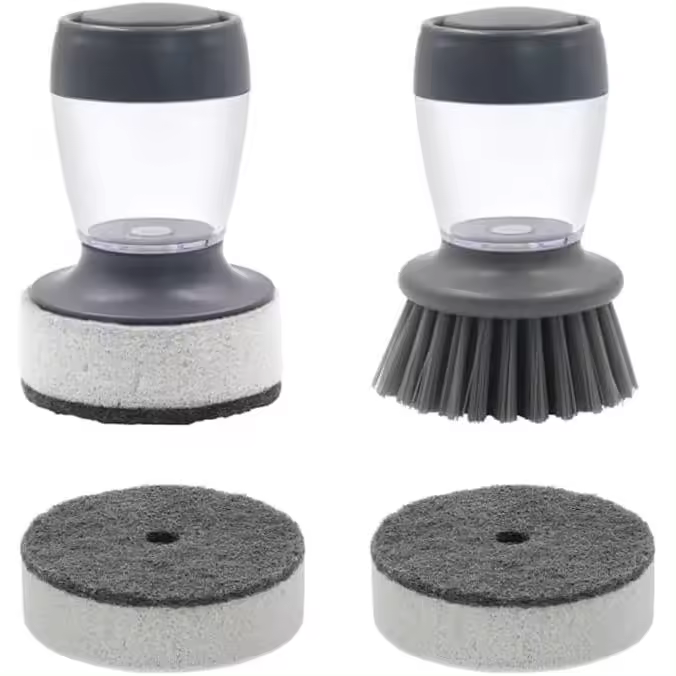 Pack de 2 Lavabajos Grandes de 9x10 cm, Cuchillo de Limpieza Doméstico con dispensador de jabón para limarar platos, ollas, sartenes y fregaderos, color Gris - 1