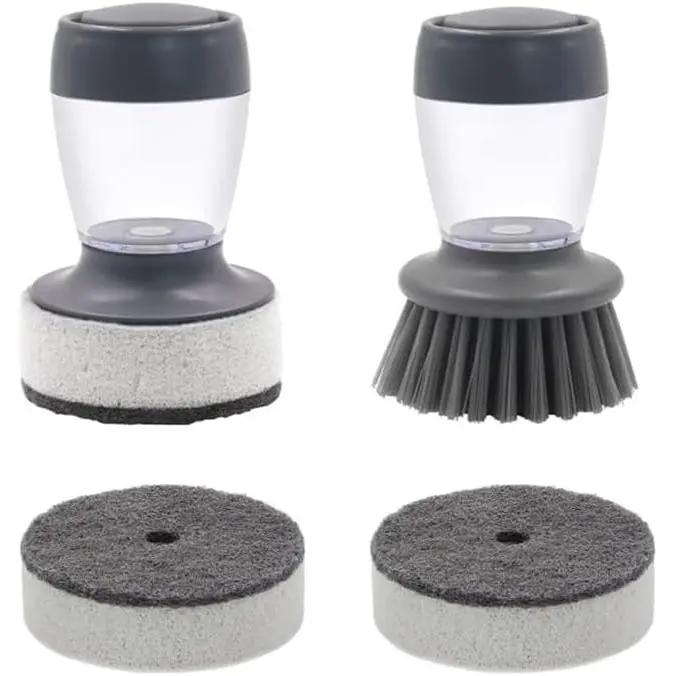 Pack de 2 Lavabajos Grandes de 9x10 cm, Cuchillo de Limpieza Doméstico con dispensador de jabón para limarar platos, ollas, sartenes y fregaderos, color Gris - 1