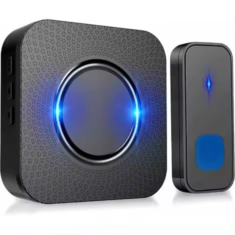 Timbres Inalámbricos, 55 Melodías, 5 Niveles de Volumen y Timbre Inalámbrico Impermeable IP55, Kit de Timbre con 300 Metros, Flash LED, 1 Receptor Enchufable - Negro - 1