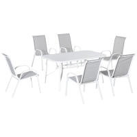 Outsunny Conjunto de Muebles de Jardín de 7 Piezas Juego de Mesa y 6 Sillas para Terraza con Orificio para Sombrilla y Encimera de Cristal para Terraza Patio Gris - details 0
