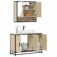 vidaXL Set de muebles de baño 2 pzas madera contrachapada en color Gris sonoma/Roble Sonoma/Marrón roble y más | almacenamiento funcional diseño moderno para baño dormitorio sala - details 1