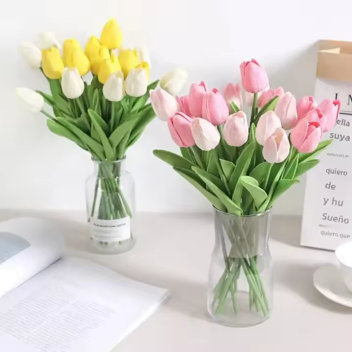 10Pcs Flores Artificiales De Tulipán Toque Real Decoración Para Hogar Dormitorio Bodas Jardín Accesorios De Vaso - 1