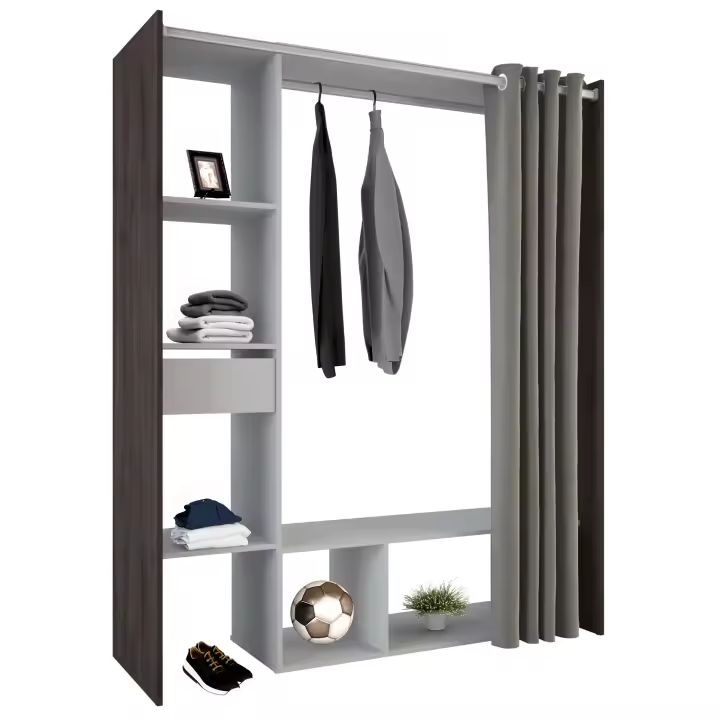 Vestidor Abierto Montana con cortina color roble y lino - 1