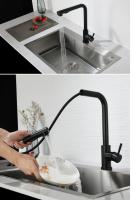 Grifo negro extraíble para fregadero de cocina, mezclador de agua fría y caliente de acero inoxidable, boquilla de pulverización, 2 modos, Flexible - details 3