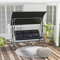 Columbio con Mesa de café, Columbio de Jardín de 3 plazas con Toldo ajustable, Banco de columpio Carga hasta 300 kg, Jardín, Patio, 271X125x177 cm, Negro - details 0