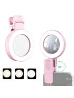 Luz De Rellenar Con Espejo Clip Para Selfie Luz De Anillo Rotatable 180° Portátil Expansible Dimmable Luz Blanca Cálida - details 2