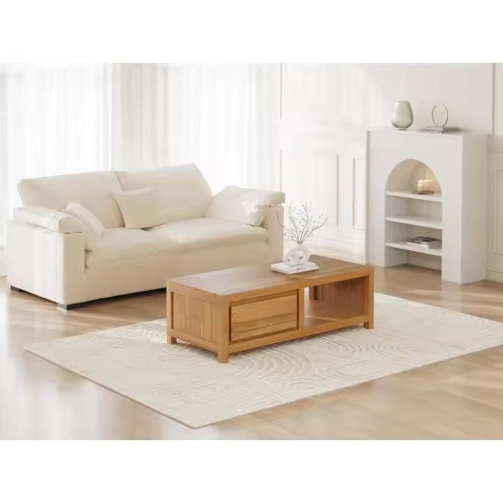 Vente-unique - Mesa de centro con 2 cajones y 1 hueco de madera de teca - Natural - ALEMIA - 1