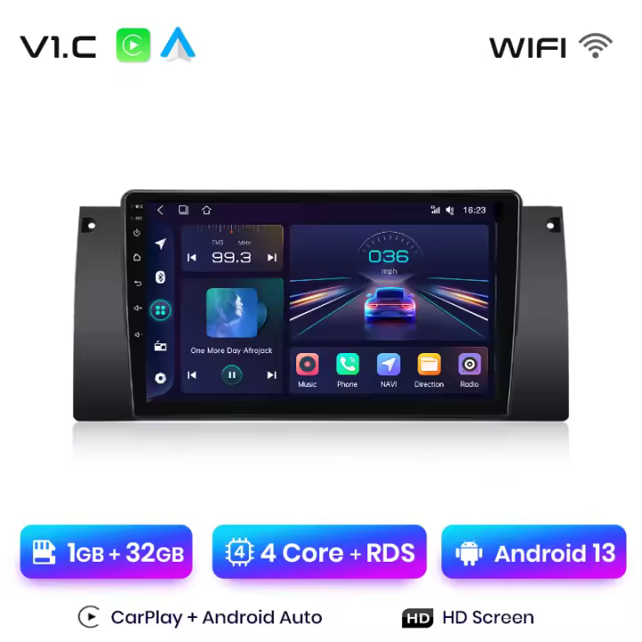 Junsun Android 13 Radio para BMW 5 E39 1995 1996 1997 1998 1999 2000 2001 2002 2003 E53 X5 M5 de Coche con Chip Qualcomm de 8 Núcle de Coche con Chip Qualcomm de 8 Núcleos CarPlay Inalámbrico Autorradio Estéreo Pantalla HD Multimedia - 1