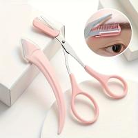 Juego De 2/3 Piezas Cortador De Cejas En Forma De Luna Crescent Trimmer De Acero Inoxidable Con Peine Y Tijeras Para Cejas - details 0