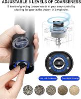 Juego de Molinillo Eléctrico de Pimienta y sal, funciona con Pilas, 5 niveles de grosor ajustables, molinillo de Pimienta Negra con soporte, Molienda automática con - details 2