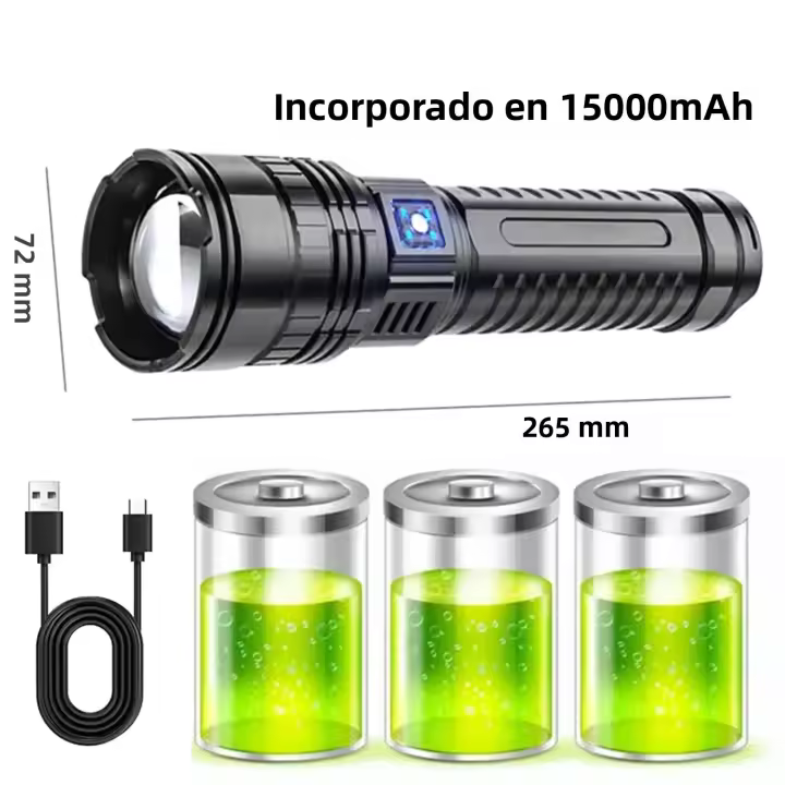 Linterna Táctica Ultra Brillante 9900000LM Con Batería Integrada Luz De Emergencia 5km 1500W LED Más Potente Distancia De Iluminación > 500 Metros Material De La Cuerda De Aluminio - 1