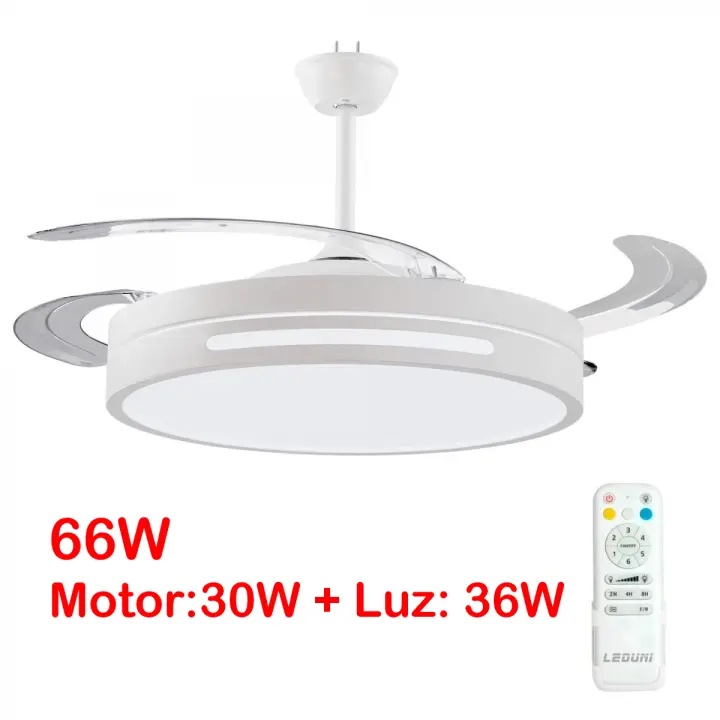 Ostark Ventilador de Techo con Luz LED Retráctil 106cm, 4 Aspas, Control por APP y Mando a Distancia, Potencia Total 66W, Temporizador, 6 Velocidades, 3 Temperaturas de Luz, Función Verano-Invierno, Silencioso, Negro Ostark-leduni - 1