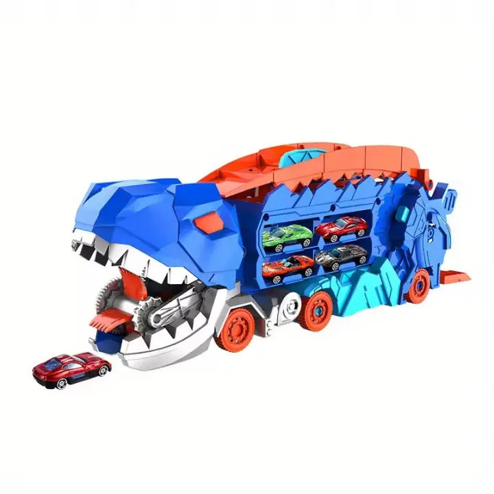 Camión dinosaurio transformable devora coches con portacoches, rampas y juego interactivo para niños - 1
