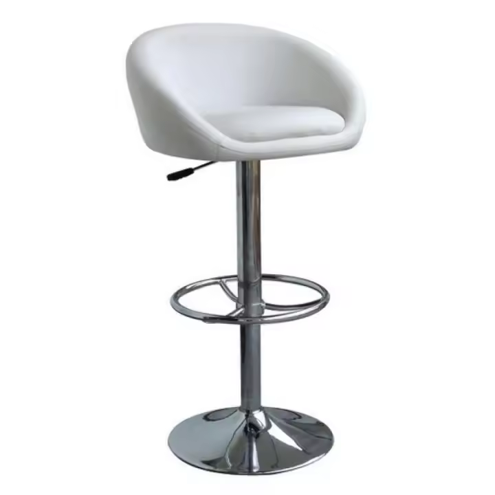 Taburete DRUM (L), cromado, tapizado blanco. - 1