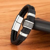 Pulsera De Cuero Genuino Con Diseño Clásico De Acero Inoxidable Para Hombres Estilo Especial Enredado De Cuero Y Acero Inoxidable Doble Capa 21cm - details 5