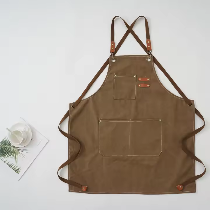 Bata De Trabajo De Lona Gruesa Para Cocina Café Peluquería Carpintero Trabajador De Jardín Con Correa De Denim Y Algodón - 1