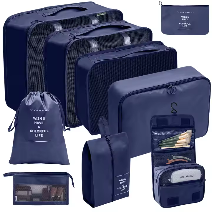Juego de 9 cubos de embalaje: organizadores de viaje, organizadores de maletas expandibles y bolsas organizadoras de equipaje. - 1