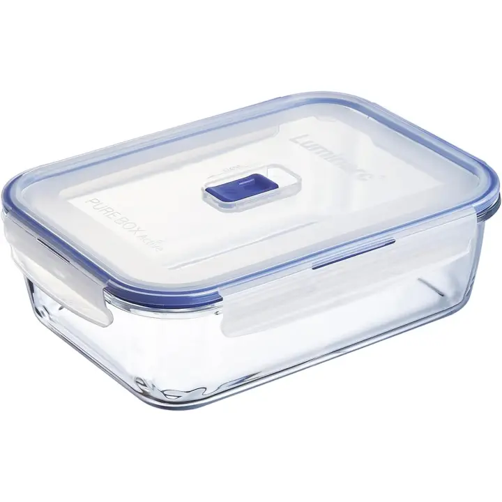 Recipiente Hermético de Vidrio Pure Box Active (Una Unidad)– 16x11x7 cm, 820 ml, Bicolor, Ideal para Alimentos Frescos y Conservación, Luminarc - 1