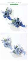 Boutonnieres Azul Oscuro Para Boda Flores Artificiales Corsaje Pulsera Para Novia Y Damas Del Honor Hecho a Mano Accesorios De Novela - details 1