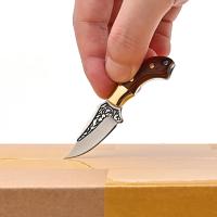 Cuchillo Pequeño De Acero Inoxidable Con Mango De Madera Y Estuche De Cuero Mini Portátil Para Camping Y Uso Diario Color Bronce - details 3